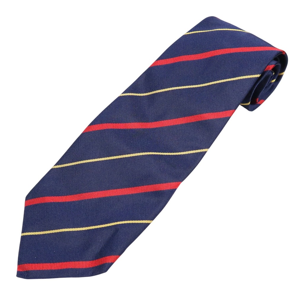 Polo Ralph Lauren Navy Red Gold Silk Repp‎ Stripe Necktie Hand Finished USA Prep